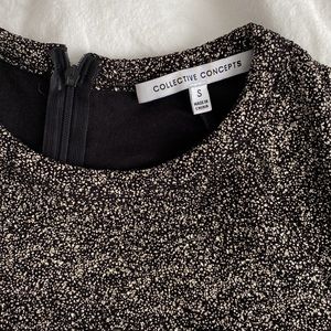 Black and gold stretch mini evening dress